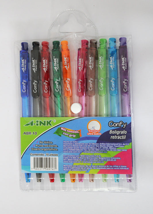 Plumas de colores c/10 CONFY A-INK