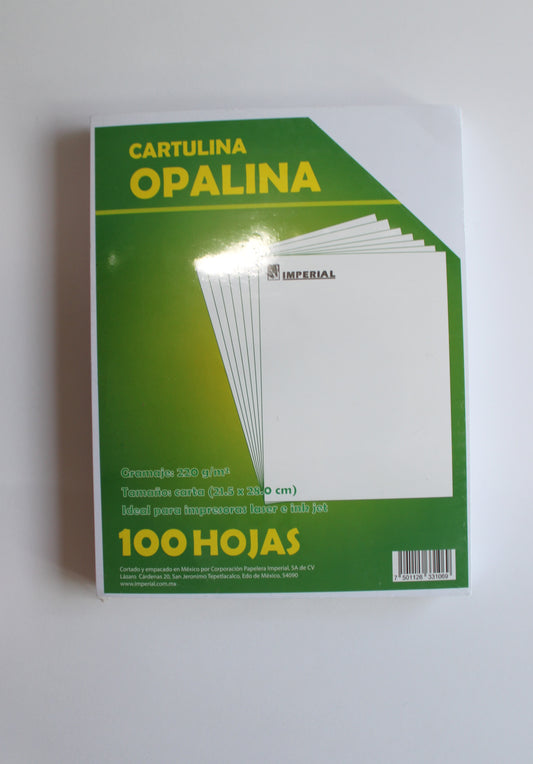 Hoja opalina cartulina 220gr blanca c/100